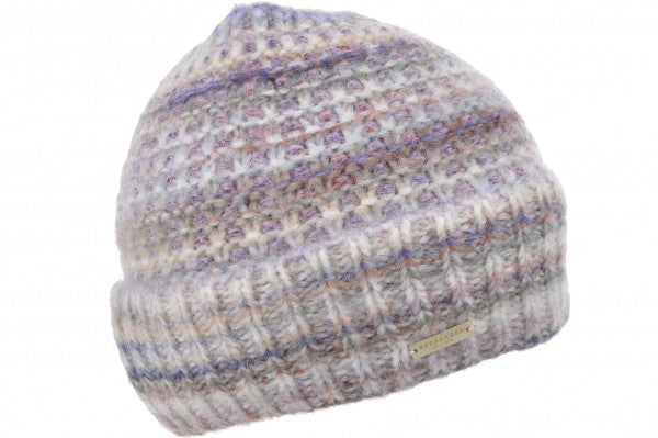 SEEBERGER knit beanie with turn-up in fuchsia/smoke grey