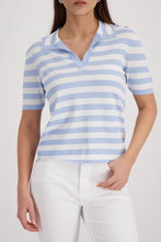 Load image into Gallery viewer, Monari Polo Jumper with Stripes in Sea Blue
