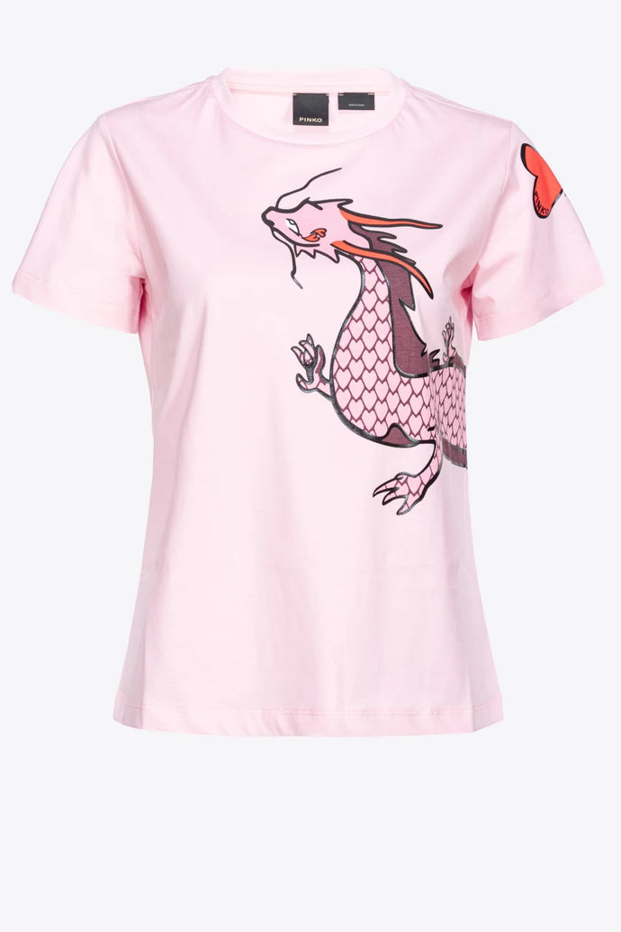 Pinko T-Shirt with Dragon Print and Embroidery