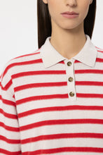 Load image into Gallery viewer, Luisa Cerano Striped Cashmere Blend Polo in Cherry Red