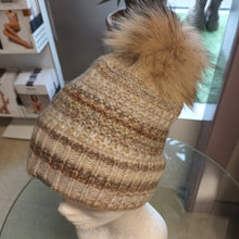 Load image into Gallery viewer, SEEBERGER knit beanie with turn-up and real fur pompon in camel/nutria
