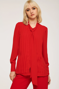 Weill Pleated Lavaliere Red Blouse