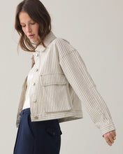 Load image into Gallery viewer, Summum Denim Jacket with Herringbone Stripe in Ivory