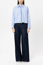 Load image into Gallery viewer, Luisa Cerano Striped Blouse with a Frill in Blue