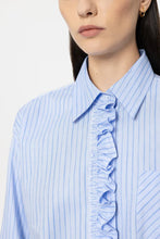 Load image into Gallery viewer, Luisa Cerano Striped Blouse with a Frill in Blue
