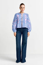 Load image into Gallery viewer, Rich & Royal Striped Embroidery Blouse in Royal Blue