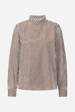 Load image into Gallery viewer, Rich & Royal Striped Ruffled Collar Blouse in Chocolate Torte