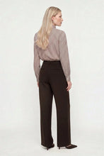 Load image into Gallery viewer, Rich & Royal Striped Ruffled Collar Blouse in Chocolate Torte