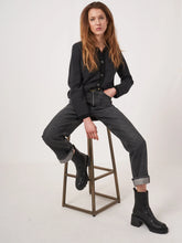 Load image into Gallery viewer, Repeat Two-Tone Polo Neck Cardigan With Chest Pockets in Charcoal/Black