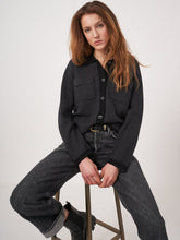 Load image into Gallery viewer, Repeat Two-Tone Polo Neck Cardigan With Chest Pockets in Charcoal/Black