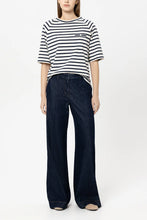 Load image into Gallery viewer, Luisa Cerano Striped Shirt with Button Detail in Navy