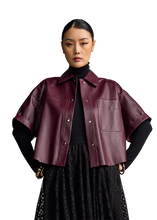 Load image into Gallery viewer, Riani Cropped Leather Jacket in Morello