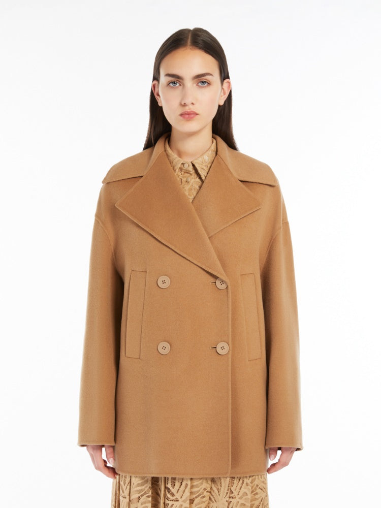 MaxMara Spadino Wool Pea Coat in Stone Ela Maria