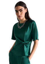 Load image into Gallery viewer, Riani Satin Blouse with Knot Detail in Clover