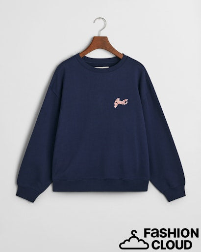 Gant Script Graphic C Neck Sweater in Classic Blue