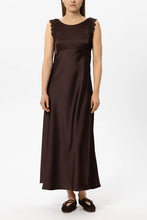 Load image into Gallery viewer, Luisa Cerano Satin Dress with Lace Detail in Marone
