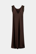 Load image into Gallery viewer, Luisa Cerano Satin Dress with Lace Detail in Marone