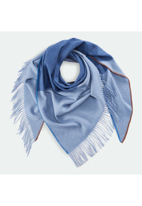 Codello Handmade Triangle Scarf Made with Wool-Cashmere Mix with Fringe in Blue