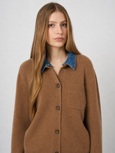 Load image into Gallery viewer, Repeat Cashmere-Wool Cardigan with Denim Collar