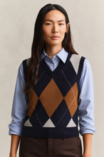 Load image into Gallery viewer, Gant Argyle V-Neck Vest in Evening Blue