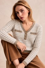 Load image into Gallery viewer, Leo & Ugo Check Button Sweater in Cream/Gold