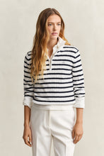 Load image into Gallery viewer, Gant Stretch Cable Stripe Half-Zip Sweater in Eggshell