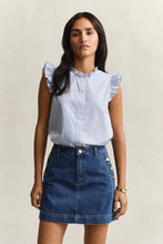 Load image into Gallery viewer, Gant Striped Ruffle Blouse in Hydrangea Blue