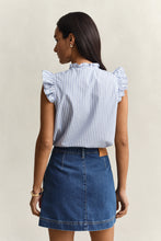 Load image into Gallery viewer, Gant Striped Ruffle Blouse in Hydrangea Blue