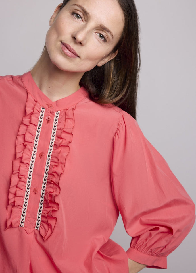 Summum Coral Blouse with Ruffles