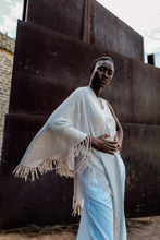 Load image into Gallery viewer, Herzen's Wrap with Tassels 5006 in Light Silver/ Vanilla