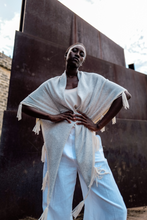 Load image into Gallery viewer, Herzen's Wrap with Tassels 5006 in Light Silver/ Vanilla