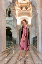 Load image into Gallery viewer, Fely Campo Midi length Dress in Rose Satin