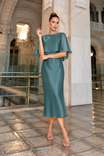 Load image into Gallery viewer, Fely Campo Midi Dress with Bolero in Green Satin