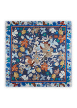Load image into Gallery viewer, Codello Flower Printed Square Silk Scarf in Blue