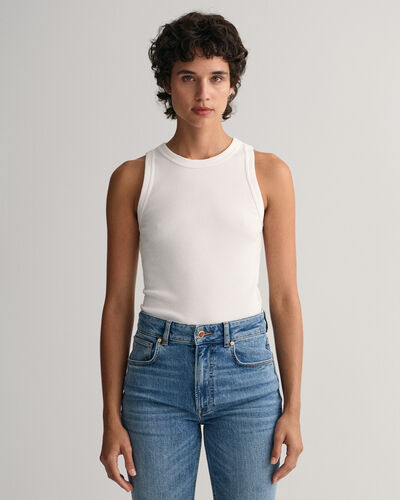 Gant High Neck Ribbed Tank Top in White