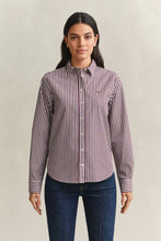 Load image into Gallery viewer, Gant Striped Classic Poplin Shirt in Darkened Wine