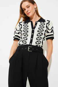 Suncoo Polka Polo Knit in Black