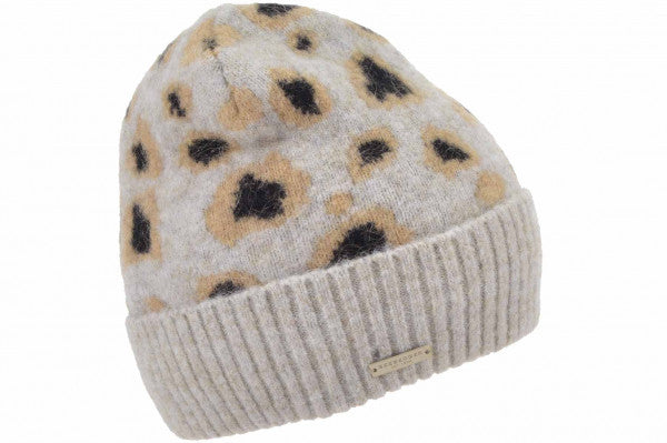 SEEBERGER knit beanie with turn up in leo jacquard