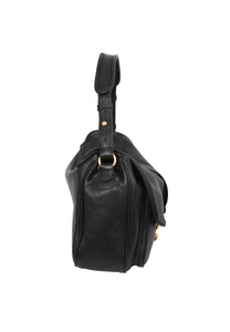 Abro Star Saddle Leather Shoulder Bag in Black