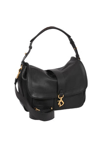 Abro Star Saddle Leather Shoulder Bag in Black