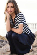 Load image into Gallery viewer, Monari Ajour Polo Jumper with Rhinestones in Navy
