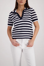 Load image into Gallery viewer, Monari Ajour Polo Jumper with Rhinestones in Navy
