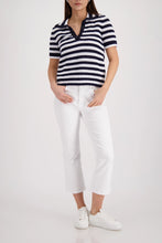 Load image into Gallery viewer, Monari Ajour Polo Jumper with Rhinestones in Navy
