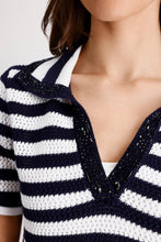 Load image into Gallery viewer, Monari Ajour Polo Jumper with Rhinestones in Navy
