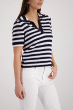 Load image into Gallery viewer, Monari Ajour Polo Jumper with Rhinestones in Navy
