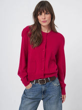 Load image into Gallery viewer, Repeat Buttoned Cashmere Cardigan With Shoulder Detail in Ruby
