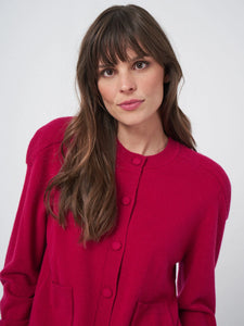 Repeat Buttoned Cashmere Cardigan With Shoulder Detail in Ruby