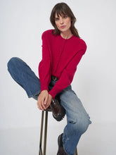 Load image into Gallery viewer, Repeat Buttoned Cashmere Cardigan With Shoulder Detail in Ruby
