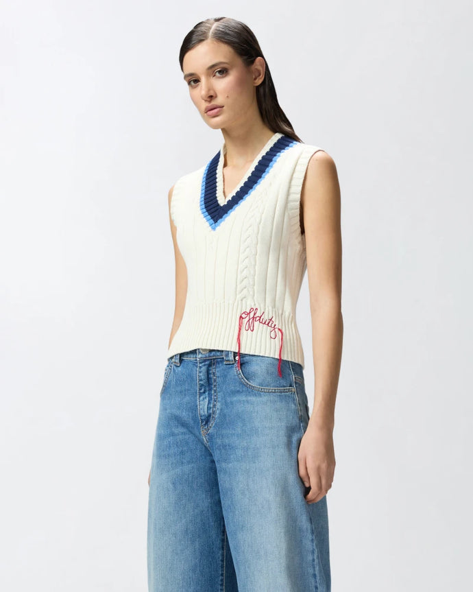 Pinko Varsity-Style Knit Vest with Embroidery