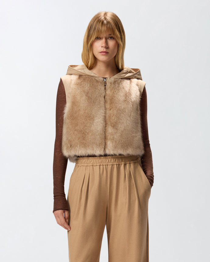 Pinko Padded Faux Fur Gilet with Hood